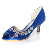 Women Wedding Heels Peep Toe Rhinestones Shoes-Blue