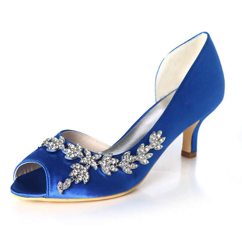 Women Wedding Heels Peep Toe Rhinestones Shoes-Blue