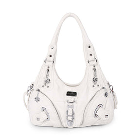 Womens Fashion Hobo Handbag Large Capacity Shoulder Bags-White