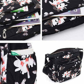 Women Nylon Floral Crossbody Bag Multi Pocket Shoulder Bag-Magnolia