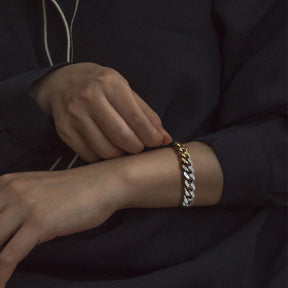 2 Tone Stainless Steel Cuban Bracelet for Women and Men
