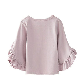 Little Girls Ruffle Bat T Shirt Pullover Autumn Spring Princess Tops-Pink