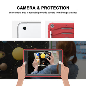 Shock Wave Kickstand Case Anti-Fall Protection With Pencil Holder+Cap For New iPad 7 10.2inch(2019)-Red