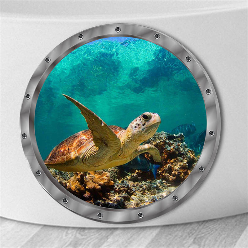 Removable 3D Under The Sea Nature Scenery Decor Submarine Window Sea Turtles Wall Sticker