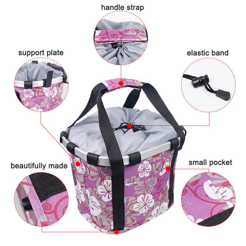 Foldable Detachable Travel Bike Basket for Cats Dogs-Purple