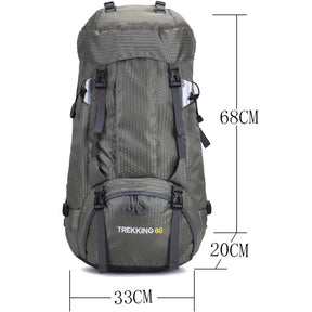 60L Waterproof Lightweight Hiking Backpack with Rain Cover for Climbing Camping-Grey