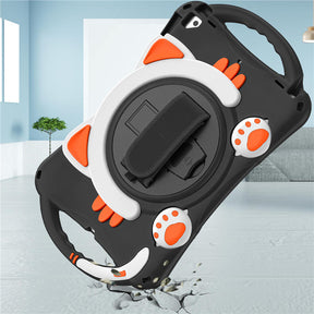 CatA iPad Silicone Case For iPad 10.2 Air10.5 Pro10.5 Built-in Handle Stand With a Strap-Black Orange