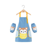 Kids Adjustable Kitchen Apron with Sleeve Covers for Cooking Painting-Sky Blue Monkey