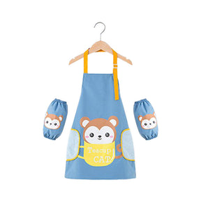 Kids Adjustable Kitchen Apron with Sleeve Covers for Cooking Painting-Sky Blue Monkey