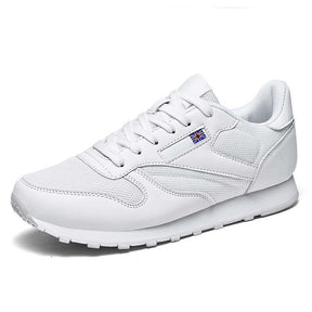 Couples Leather and Mesh Sneakers Lace up Lightweight Cushioned Sport Shoes-White