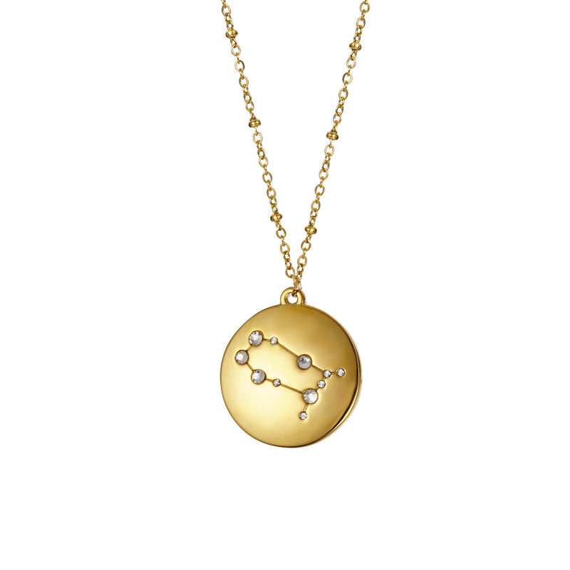 12 Constellation Coin Disc Gold Necklace Engraving Astrology Pendant-Gemini