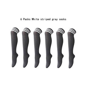 6 Packs B Womens Long Striped Socks Over Knee Thigh High Socks Warm Stocking