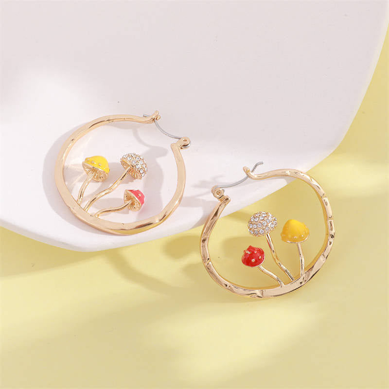 Cute Mushroom Earrings Chunky Gold Hoop Jewellery