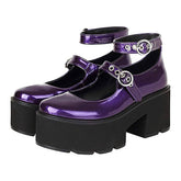 Womens T-Strap Chunky Heel Goth Platform Mary Jane Lolita Wedges Dress Shoes-Purple