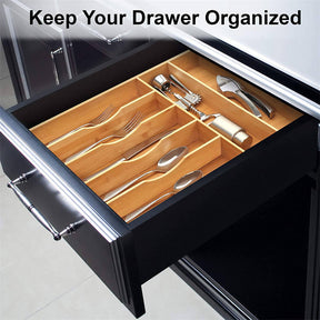 Bamboo Kitchen Drawer Organizer Tray For Silverware And Kitchen Utensils