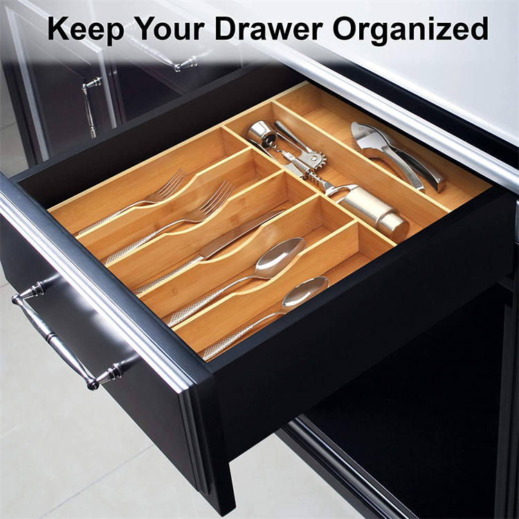 Bamboo Kitchen Drawer Organizer Tray For Silverware And Kitchen Utensils