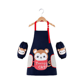 Kids Adjustable Kitchen Apron with Sleeve Covers for Cooking Painting-Navy Monkey