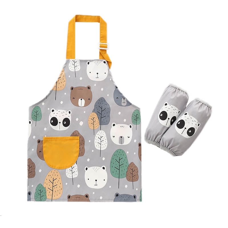 Kids Cartoon Animal Pattern Painting Waterproof Apron Set-Panda