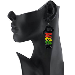 Queen Wood Dangle Pierced Earrings-Colorful