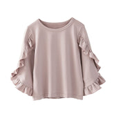 Little Girls Ruffle Bat T Shirt Pullover Autumn Spring Princess Tops-Pink