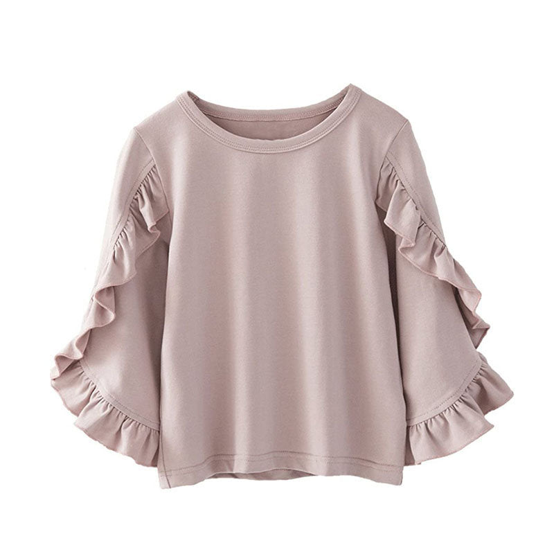 Little Girls Ruffle Bat T Shirt Pullover Autumn Spring Princess Tops-Pink
