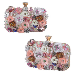 Colorful Floral Clutch Evening Bags for Women Beaded Purse Prom Handbag-Gold