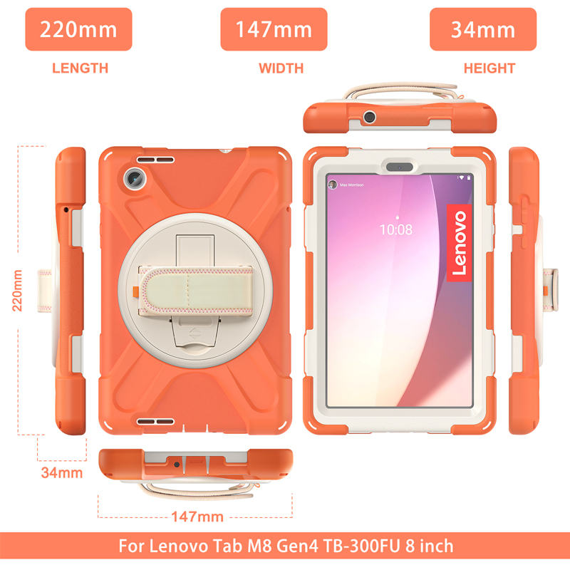 Tablet Case Heavy Duty with Swivel Stand for Lenovo Tab M8 4th Gen-Orange