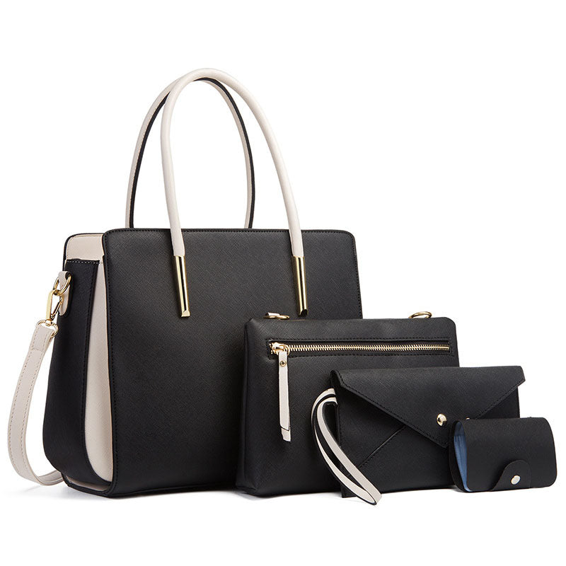 Set of 4 Women Fashion Handbags Shoulder Top Handle Satchel Purse Bag-Black