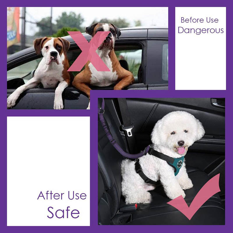 Dog Seat Belt Pet Car Seatbelt Headrest Restraint Adjustable Reflective Elastic Connect Dog Harness-Purple