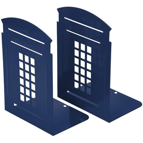 1 Pair Heavy Metal Telephone Booth Bookshelf Non Skid Sturdy Decorative Gift for Office Library-Blue