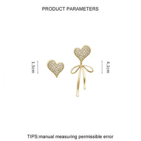 Pair Of Asymmetric Heart Bow Dangle Stud Earrings For Women