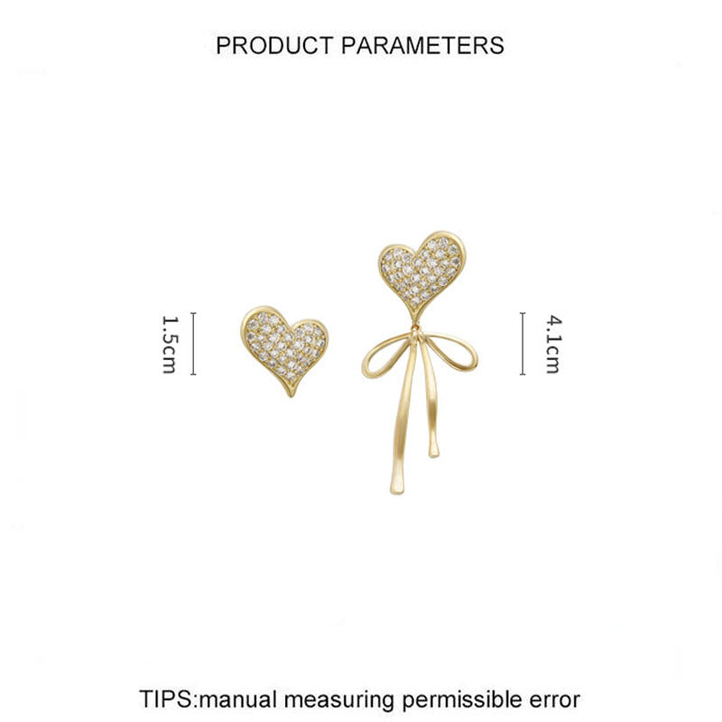 Pair Of Asymmetric Heart Bow Dangle Stud Earrings For Women