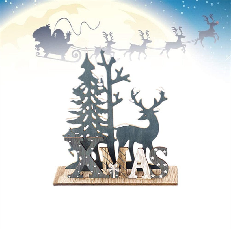 2Pcs Wooden Reindeer Figurine Ornament for Xmas Holiday Party Table Fireplace Decoration