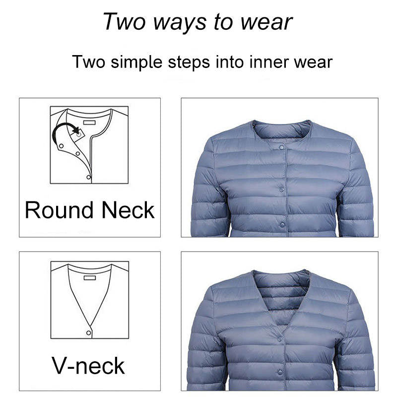 Womens Down Jacket Packable Lightweight Two Wear Waterproof Coat-LightGrey
