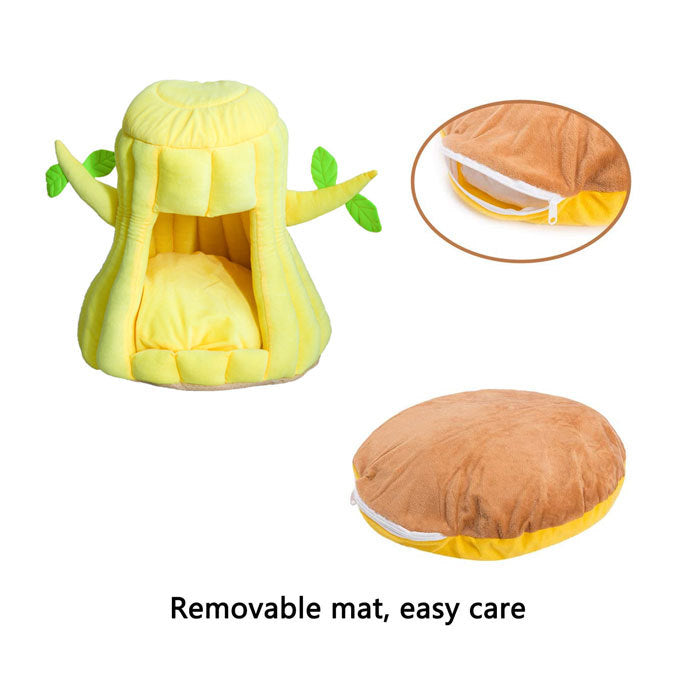 Stump Shape Cozy Pet Bed Warm Sleeping Bed for Cats and Puppy-Yellow