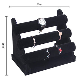 Velvet Bracelet Holder with Three Tier Rack for Jewelry Organization and Display -Black