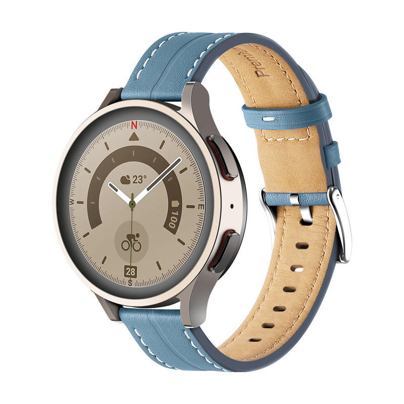 Genuine Leather Watchband Groove for Galaxy Watch 42mm/Samsung Gear S3-PremiumBlue