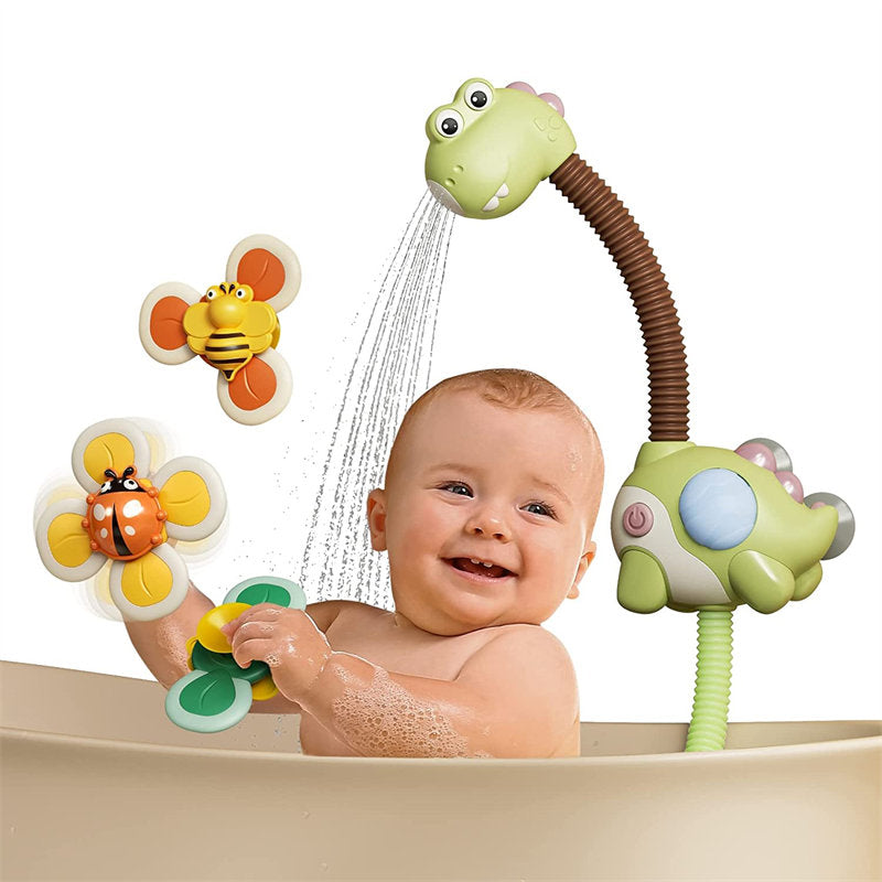 Baby Bath Toys with Shower Head Suction Spinner Toys Squeeze Ball for Toddlers-Dinosaur