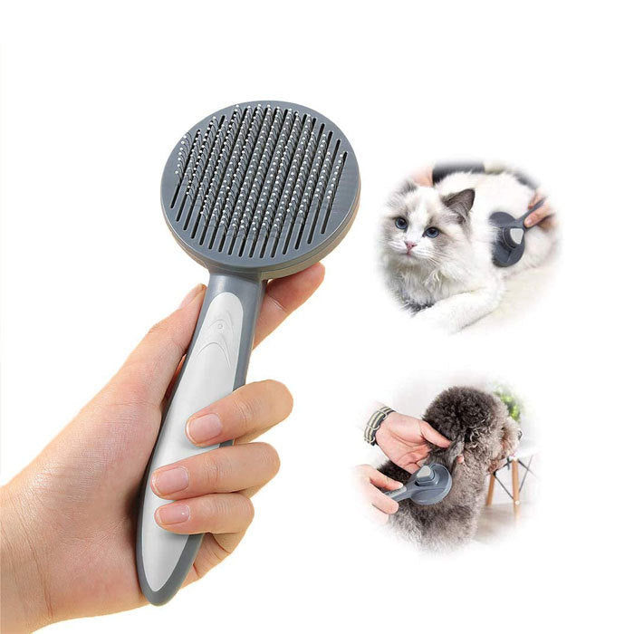 Cat Dog Grooming Brush Pet Self Cleaning Shedding Massage Combs-Gray