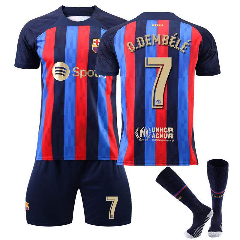FC Barcelona Home Jersey 2022-23 O.DEMBELE #7 Soccer Jersey Kids Adult 3-Pieces Jersey Kits