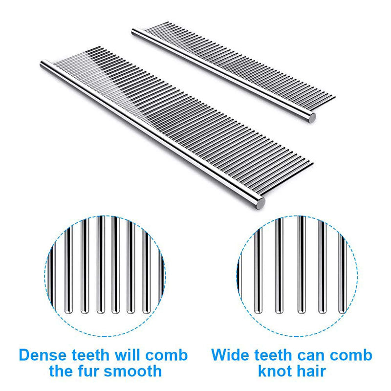 2 Packs Dog Combs with Rounded Ends Stainless Steel Teeth for Removing Tangles and Knots