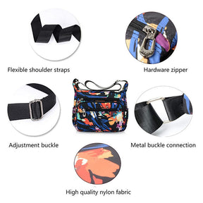 Women Nylon Floral Crossbody Bag Multi Pocket Shoulder Bag-Mini Flower