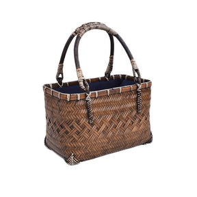 Retro Womens Bamboo Handbag Handmade Large Tote Bag Wicker Basket Bag-Carbonized