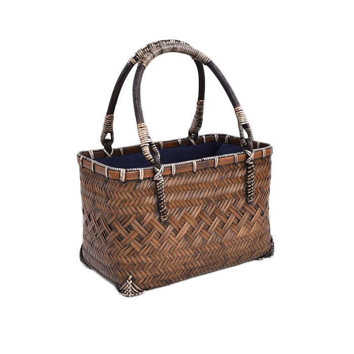 Retro Womens Bamboo Handbag Handmade Large Tote Bag Wicker Basket Bag-Carbonized