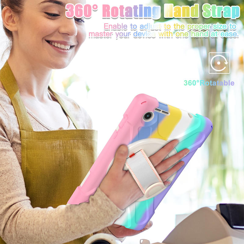 Tablet Case Heavy Duty with Swivel Stand for Lenovo Tab M8 4th Gen-ColorfulPink