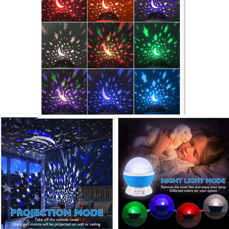 Star Night Light for Kids Nebula Star Projector 360 Degree Rotation 4 LED Bulbs 9 Light Color Changing with USB Cable Romantic Gifts-Blue