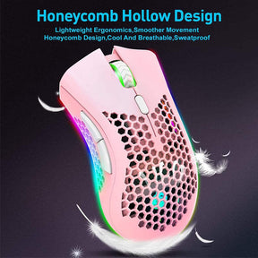 2.4G Wireless Lightweight Gaming Mouse with RGB Backlit Adjustable DPI-Pink