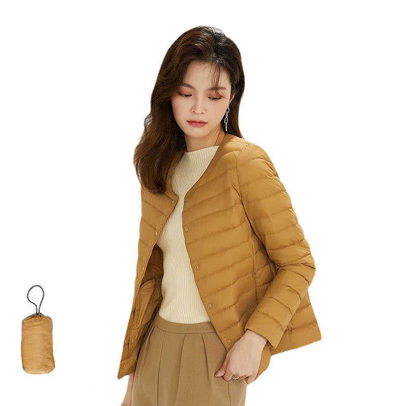 Womens Down Jacket Packable Lightweight Two Wear Waterproof Coat-Yellow