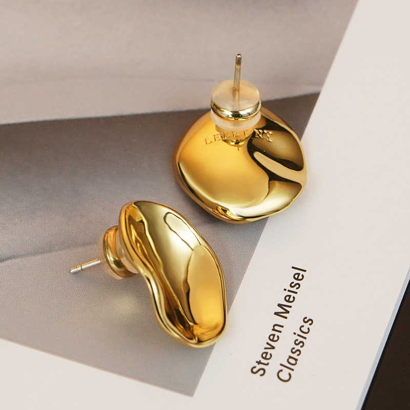 Simple Glossy Irregular Stud Earrings for Women and Girls-Gold