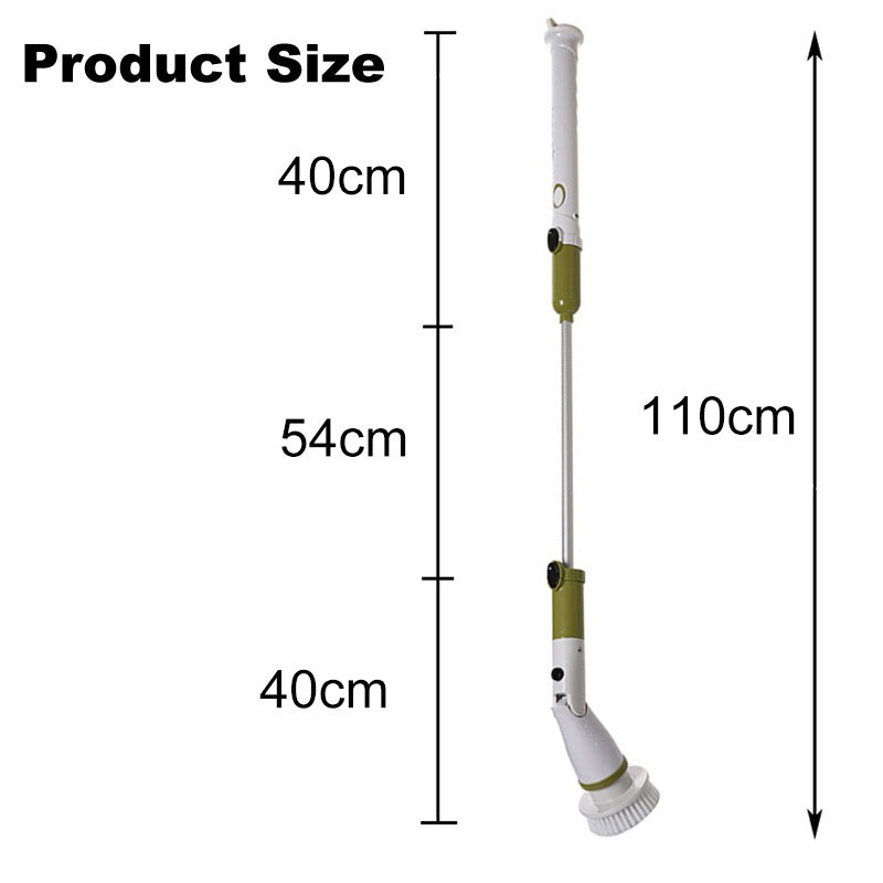 Electric Spin Scrubber Cleaning Brush with Long Handle 4 Replaceable Brush Heads for Home-Green
